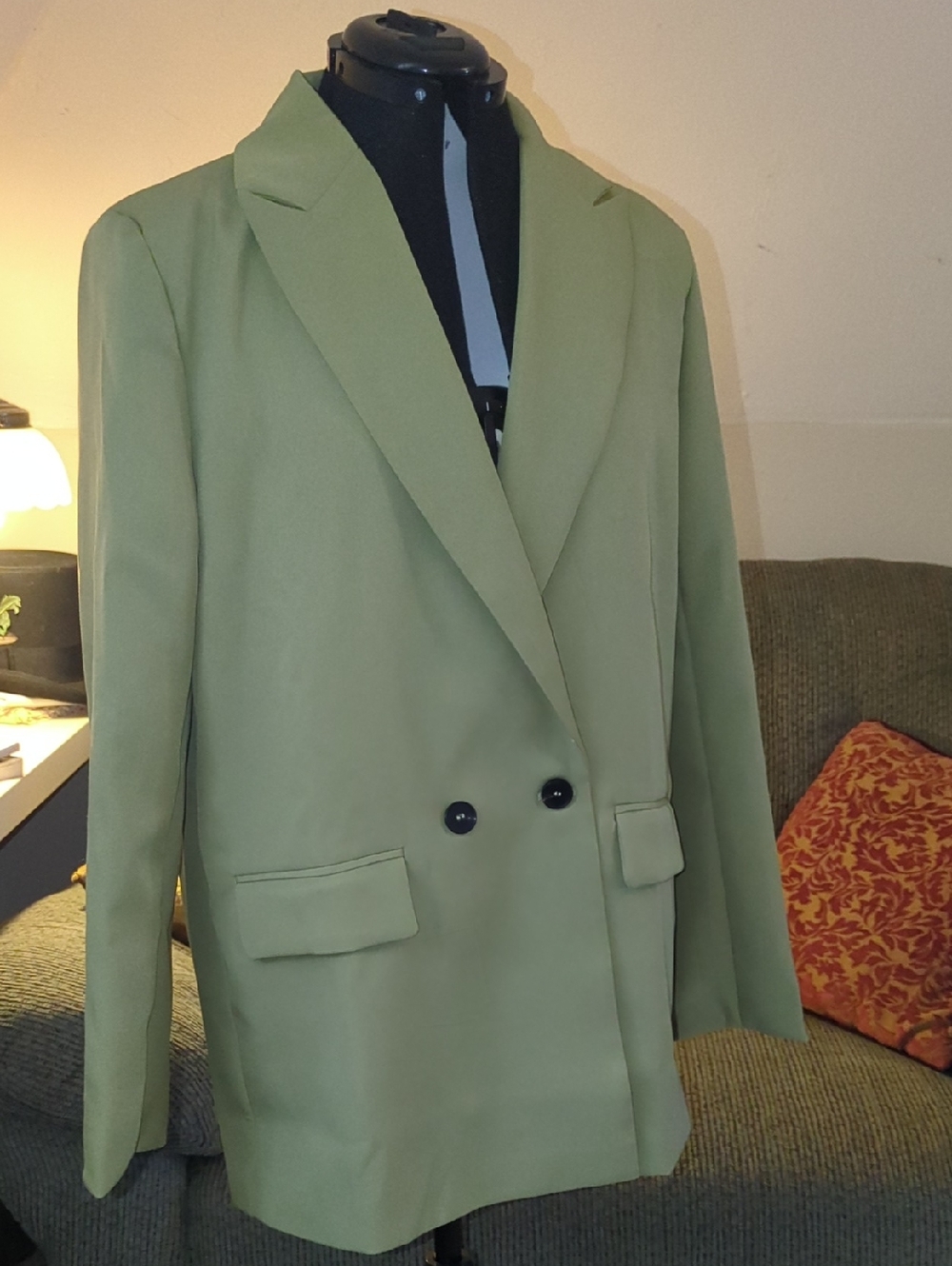 Double-Breasted Light Olive Green Women's Blazer